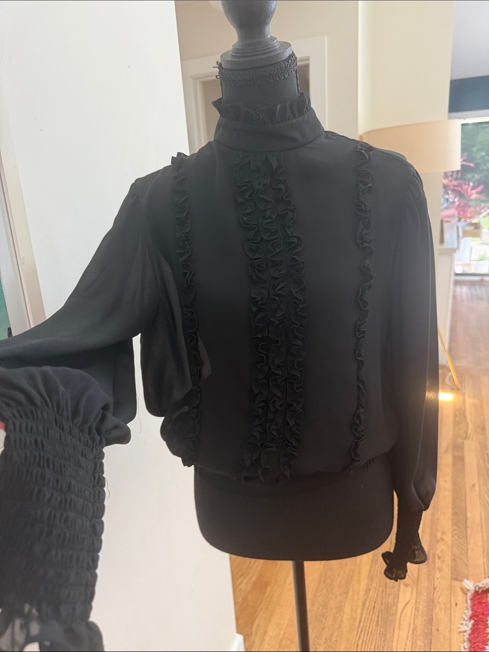 Frame Black Ruffled High-Neck Blouse